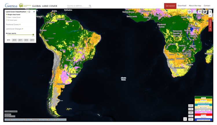 Visor
web para visualización y descarga de las coberturas de la tierra a nivel
mundial.