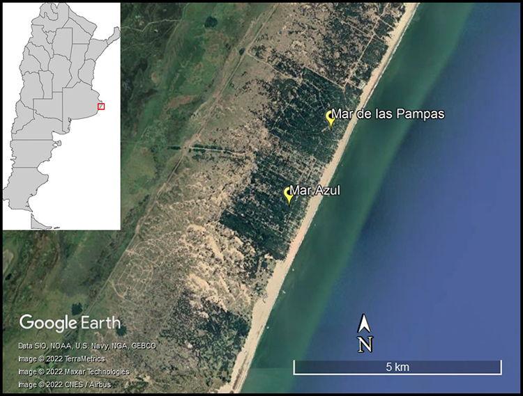 Localización de las localidades de Mar de las Pampas y Mar
Azul.