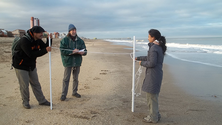 Medición
de perfiles de playa con el método de Bustos
et al. (2013).





