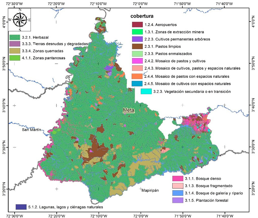 Distribución
de los usos y las coberturas en el sector de estudio