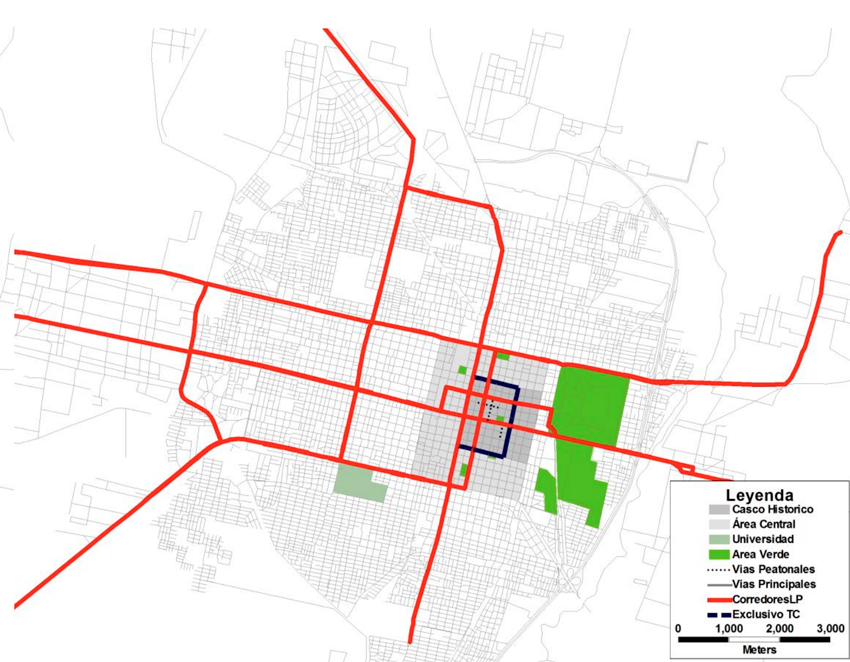 Propuesta red de corredores troncales para transporte público.