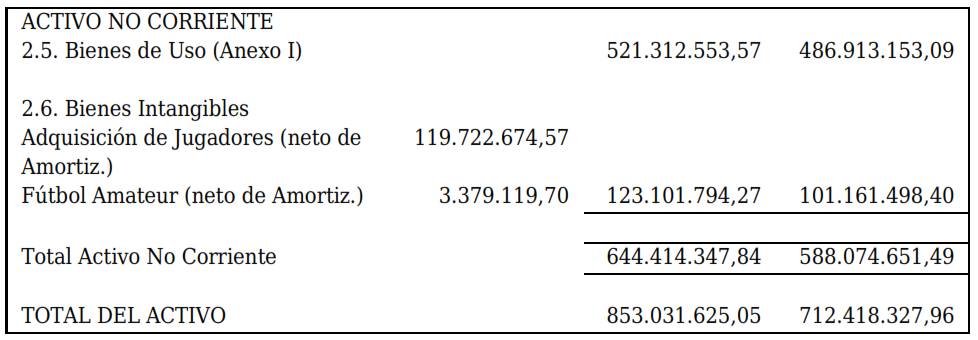 Ejercicio 112 (Balance
2015-2016). Nota 2. Composici&oacute;n del activo corriente y no corriente. Activo no
corriente. Comparativo con el ejercicio anterior