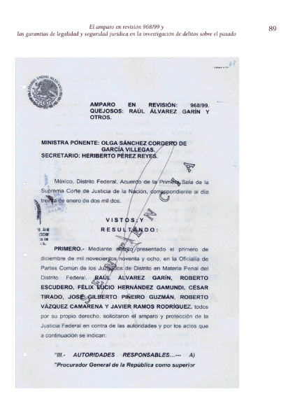 Detalle de la sentencia publicada íntegramente en el anexo del libro El
amparo en revisión 968/99