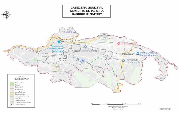 Mapa de Pereira y
ubicación de los barrios construidos por CENAPROV