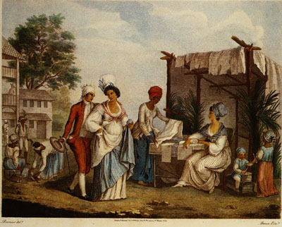 Grabado: Vestimenta de los mulatos de Saint-Domingue