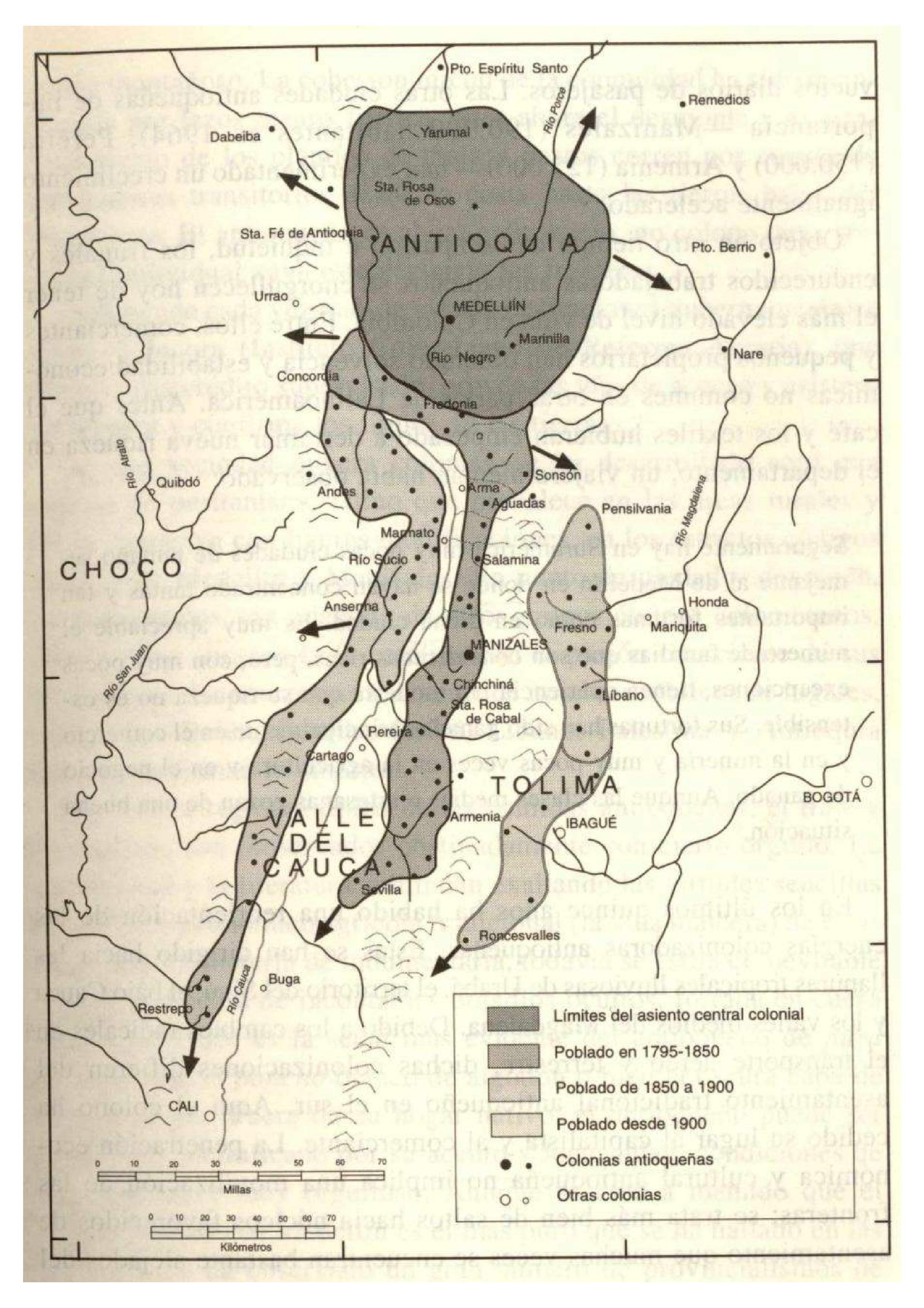 Mapa de la colonización antioqueña
