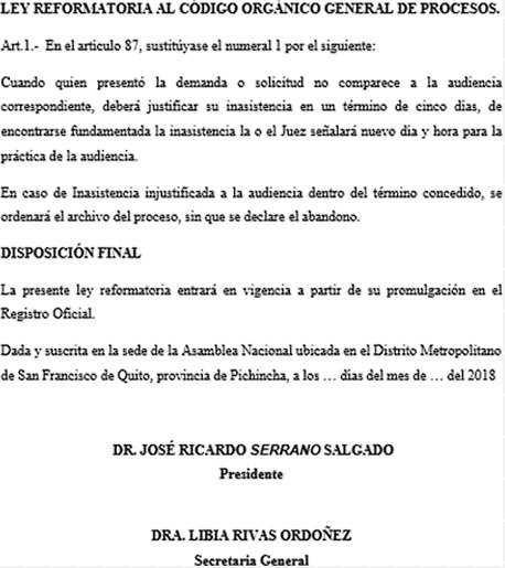 Ley
reformatoria al COGEP