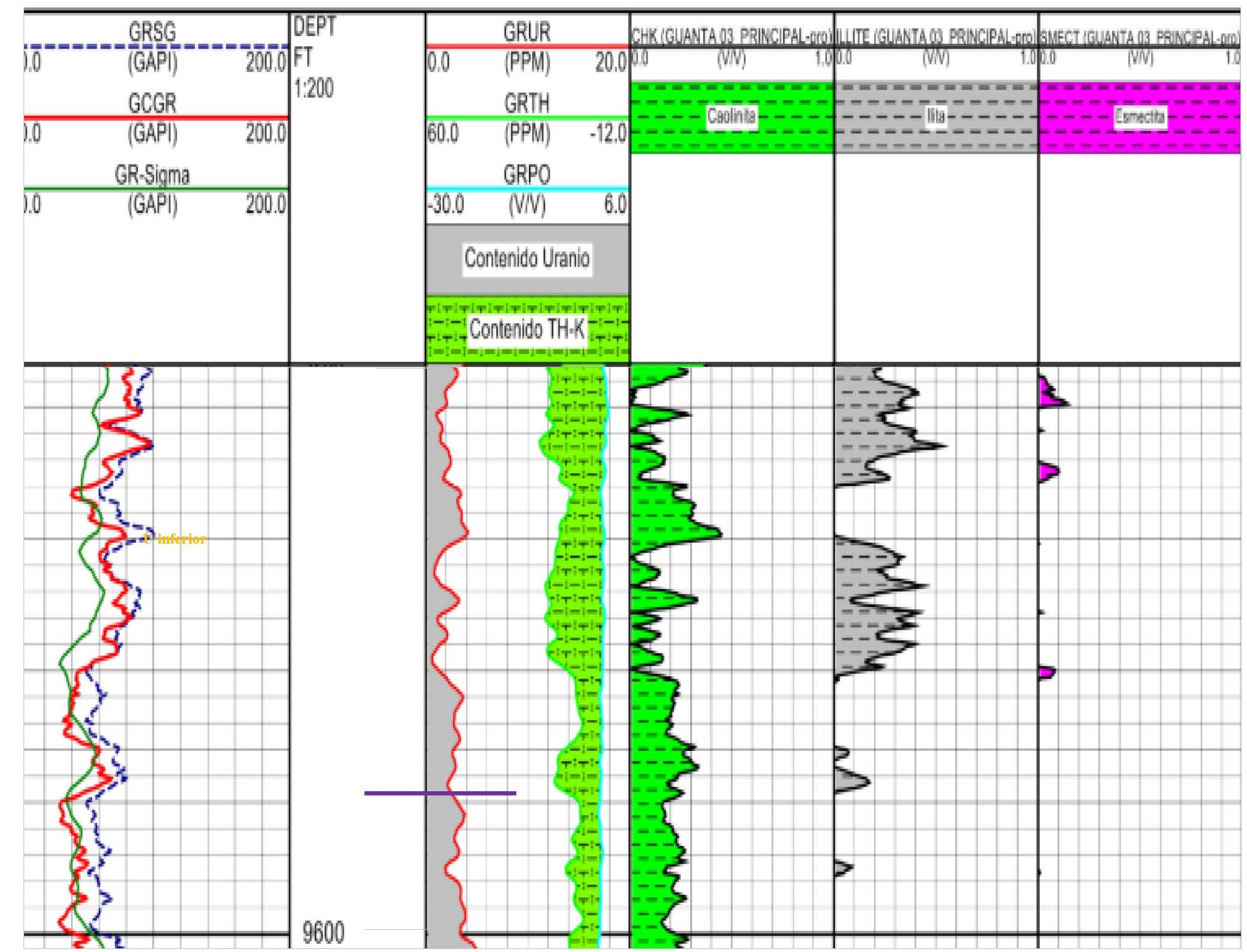 Registro gamma ray espectral
pozo Guanta-03, Ui.

 