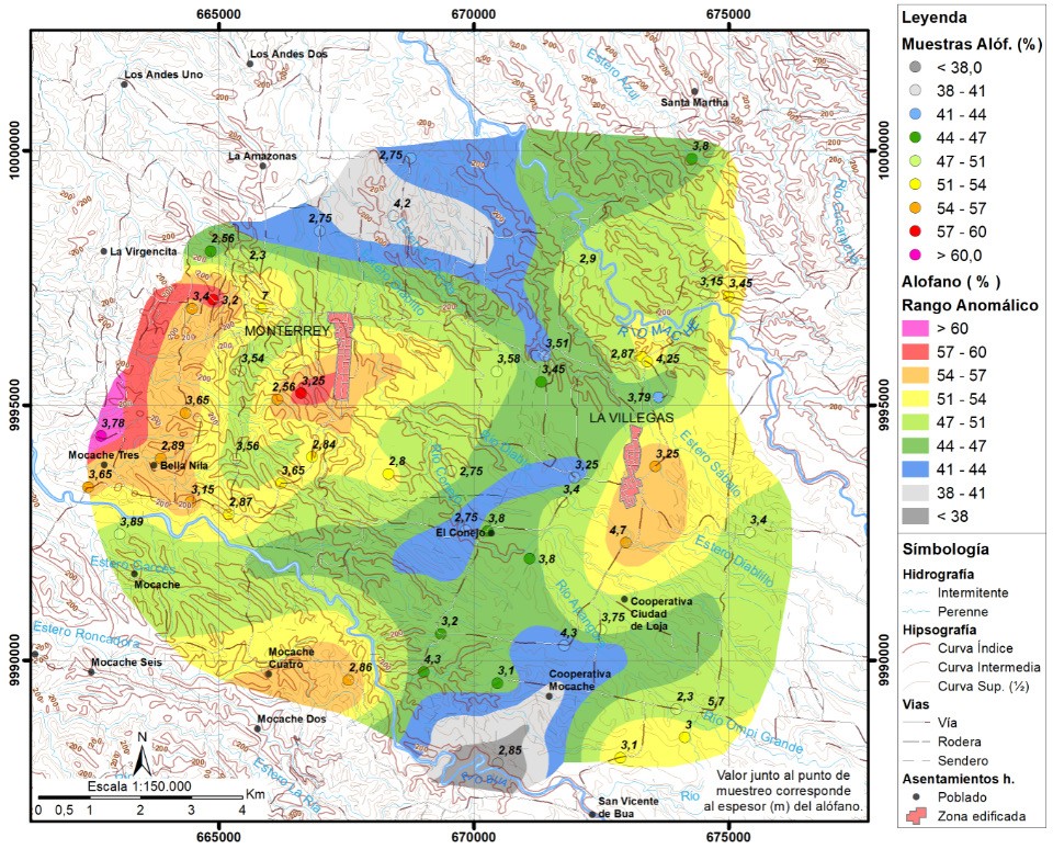 Mapa de zonas anomálicas de alófano. Monterrey. Provincia de Santo Domingo
de los Tsáchilas