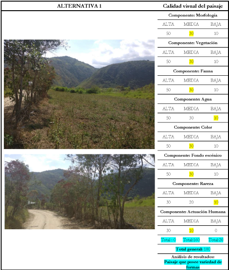  Evaluaci&oacute;n calidad del
paisaje Alternativa 1