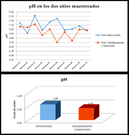 Medici&oacute;n de pH en el sitio intervenido y
medianamente intervenido.