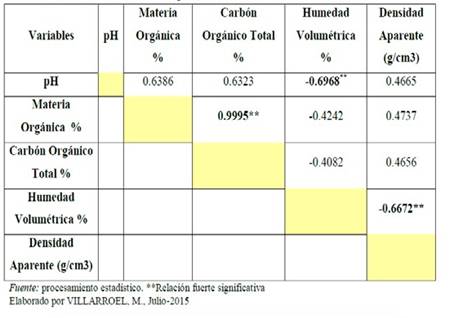  An&aacute;lisis de correlaci&oacute;n para el sitio medianamente conservado