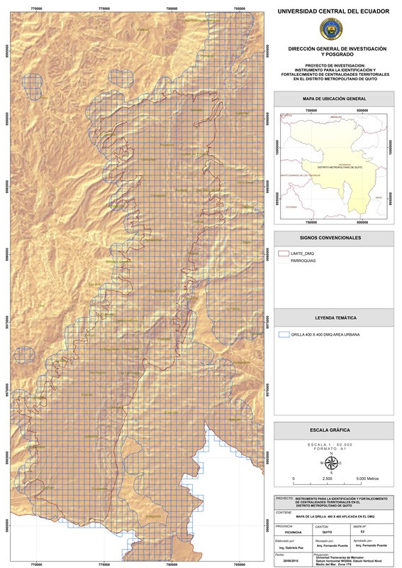 Mapa de distribución de las
encuestas en el Distrito Metropolitano de Quito por celdas 400*400 metros.