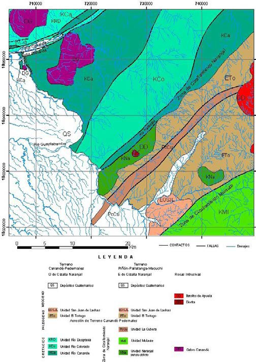 Mapa geológico de la zona
de interés, incluyendo la hipótesis propuesto