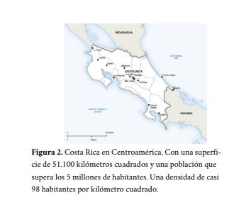 Costa Rica en Centroamérica. Con una superficie de 51.100 kilómetros cuadrados y una población que supera los 5 millones de habitantes. Una densidad de casi 98
habitantes por kilómetro cuadrado