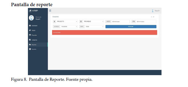 Pantalla de Reporte Fuente propia