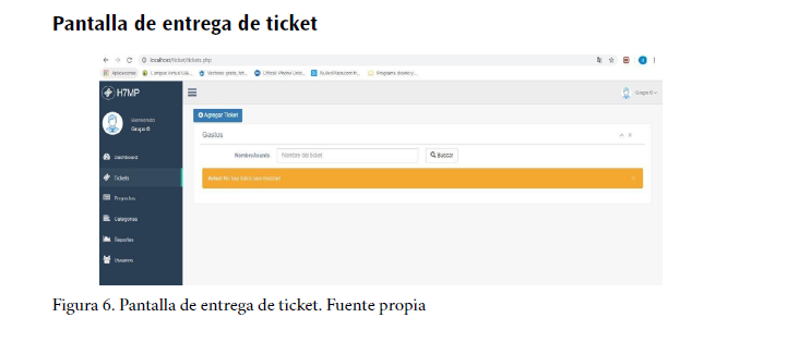 Pantalla de entrega de ticket