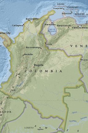 Mapa de Colombia con ubicación de Bogotá