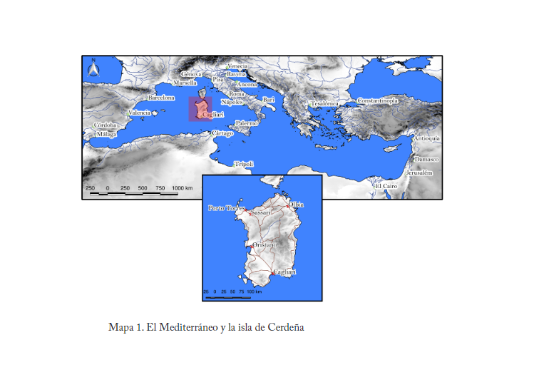El Mediterráneo y la isla de Cerdeña