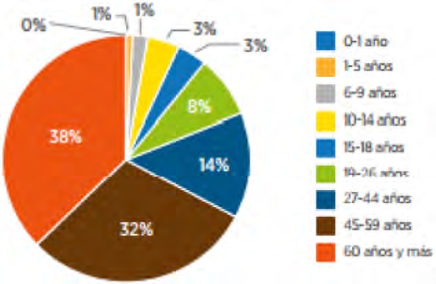 Distribuci&oacute;n
porcentual de la poblaci&oacute;n con discapacidad por grupo etario
