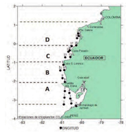 Localización de estaciones biológicas en Subáreas AC Crucero T 051101 D