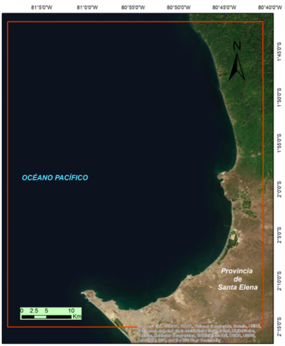 Área de estudio, provincia de
Santa Elena. Elaborado por Noboa S. 2021.