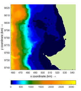 Batimetría generada a partir de GEBCO 2019 Bahía de Santa Elena Ecuador