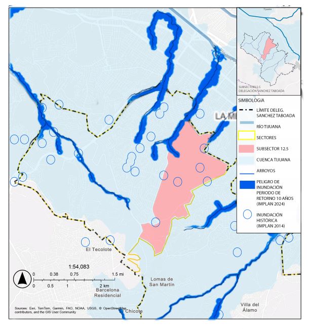 Fragmento de mapa de zonas del subsector 12.5 potenciales a inundarse
