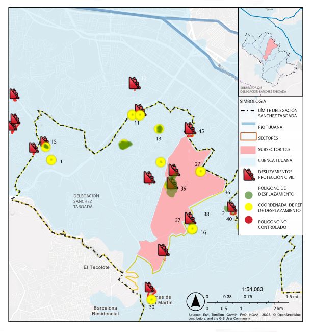 Fragmento del mapa de amenazas de deslizamiento