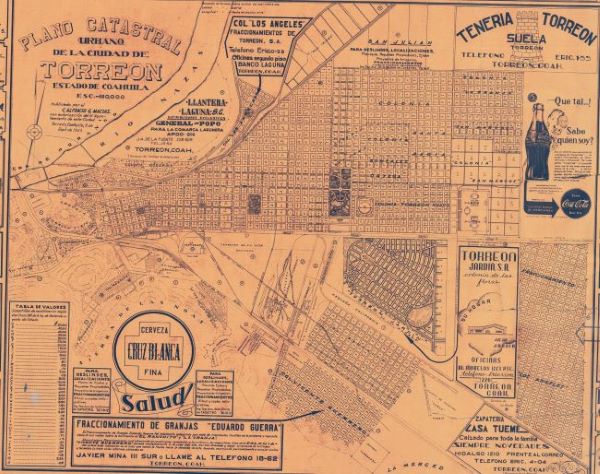 Plano catastral de la ciudad de Torre&oacute;n en 1943