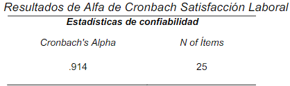 Resultados de Alfa de Cronbach Satisfacción Laboral