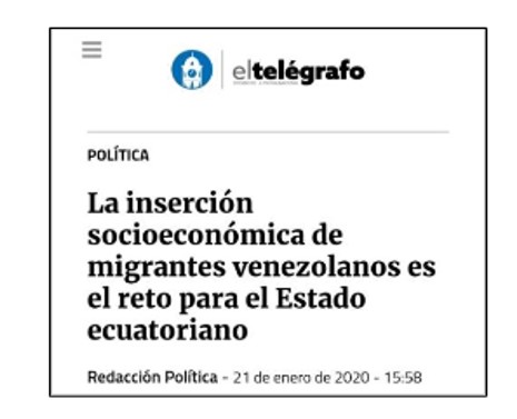 La inserción
socioeconómica de migrantes venezolanos es el reto para el Estado ecuatoriano. El Telégrafo.
