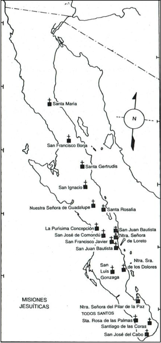 Establecimiento del sistema misional jesuita en la
península de Baja California (1697-1768) (Messmacher,
1997).