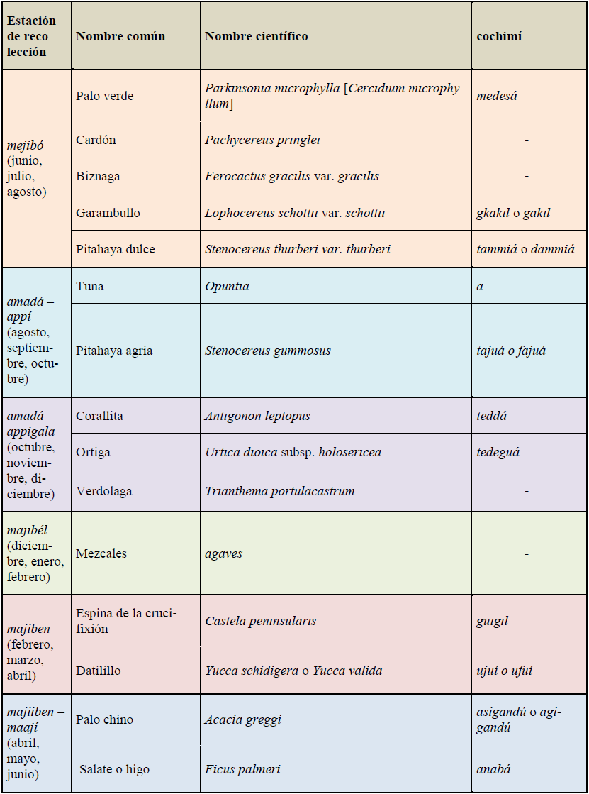  Estaciones y recursos vegetales comestibles durante
cada una de ellas.