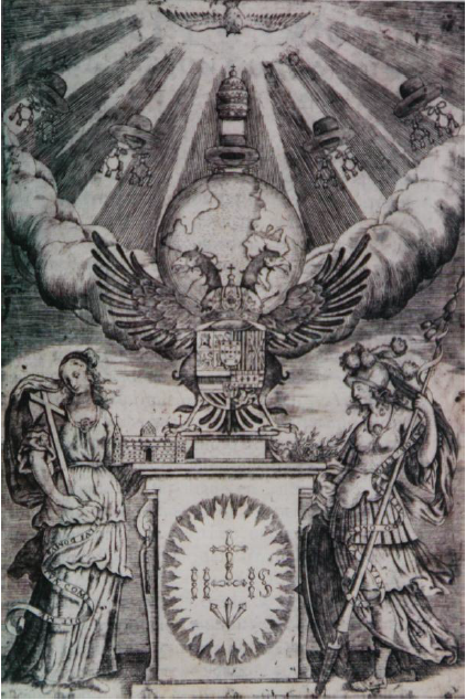 El Espíritu ilumina el mundo asistido por la
Religión y la Corona, grabado De la
diferencia entre lo temporal y eterno.