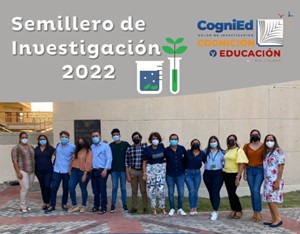 Al centro, Carmelina rodeada de integrantes del grupo de investigación - Cognición y Educación- promoviendo el Semillero de nuevos jóvenes investigadores. Universidad del Magdalena – 2022-