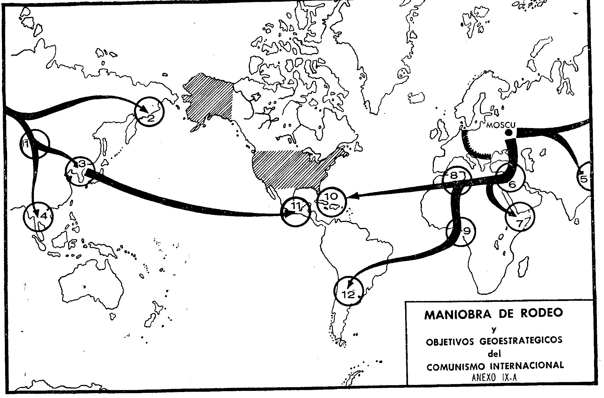 Map
1: Moscow’s geopolitical roadmap for global dominion, according to
Argentine General Osiris Villegas.