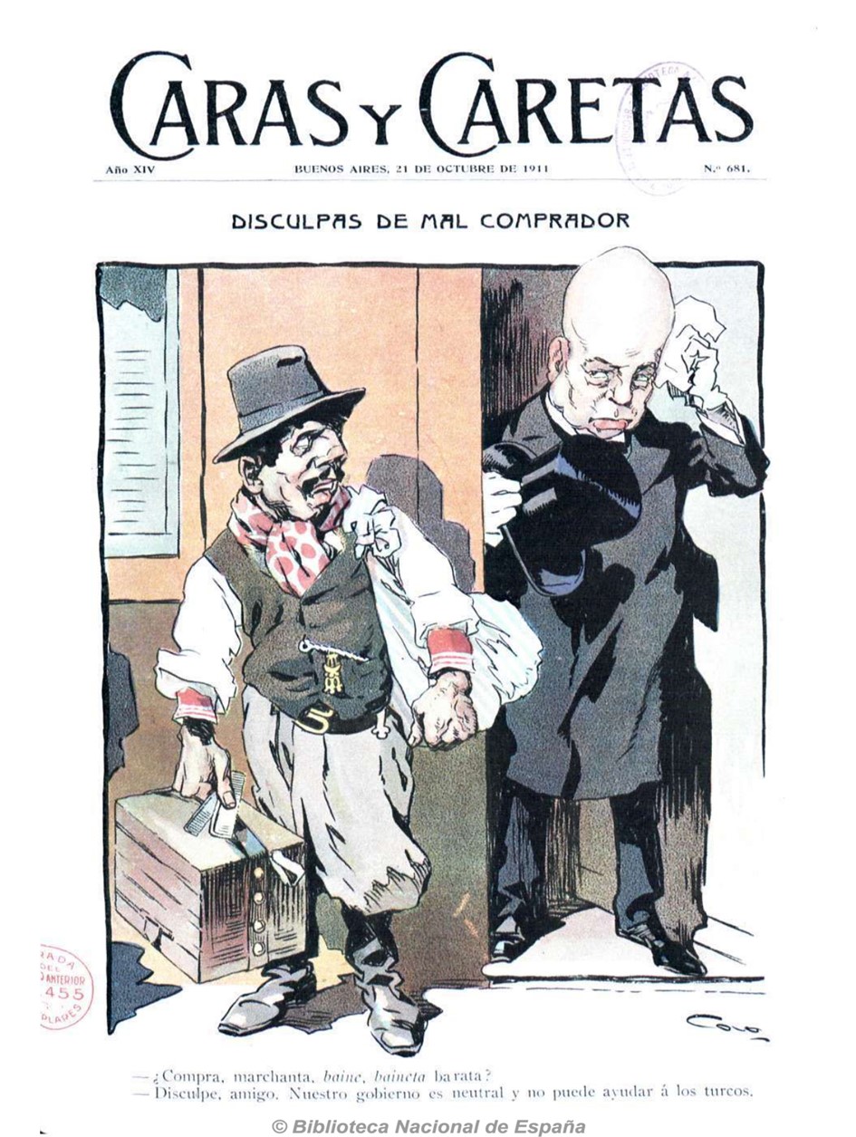 Caricatura publicada poco despu&eacute;s del inicio de la Guerra turco-italiana