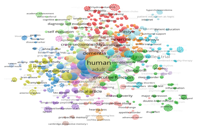 Mapa de co-ocurrencia de palabras clave en la investigación sobre memoria en adultos mayores