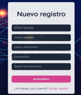 Pantalla de registro de usuario