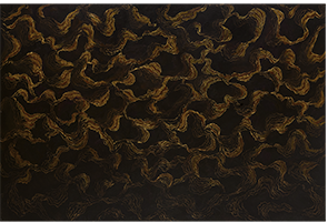 Joan Llobell, serie Hiero Gamos, 2023. 83 x 125 cm, acrílico y cobre sobre chapa, Galería Alba Cabrera, Valencia (España)