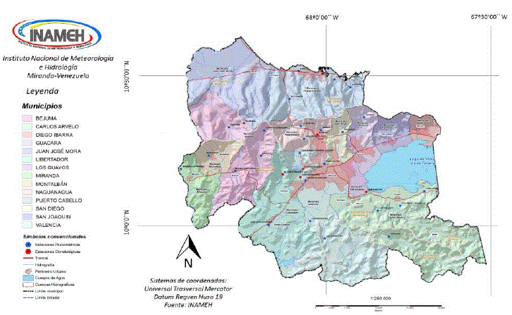 Ubicación geográfica
del estado Carabobo, Venezuela. Adaptado de
Olivares et al.5