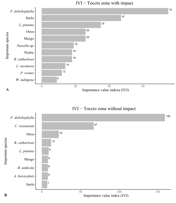 Importance value index of vegetation in the locality of Toccto with and without
Chiara impact. Ayacucho-2021