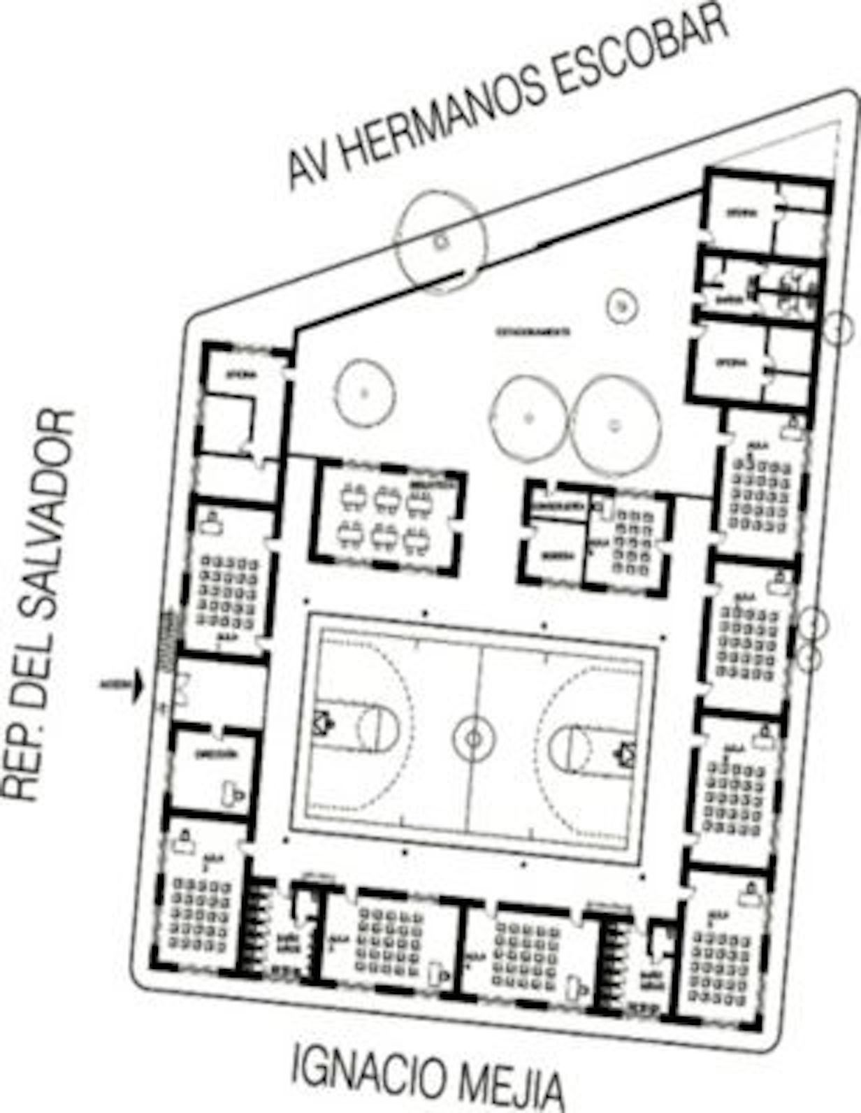 Planta arquitectónica de conjunto. Escuela Primaria Félix U. Gómez.