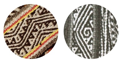 Fajas con representaciones de cerros y caminos. Foto 1: Artes de México
Tarahumaras. Foto 2: Los Tarahumares, Colección Etnográfica, inah.
