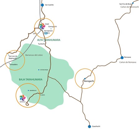 Mapa de las zonas de producción textil orientada al turismo. Chihuahua, abril
2016. Rocío Marceleño.