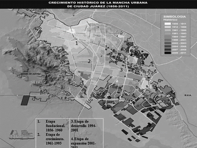 Crecimiento histórico de la mancha
urbana en Ciudad Juárez