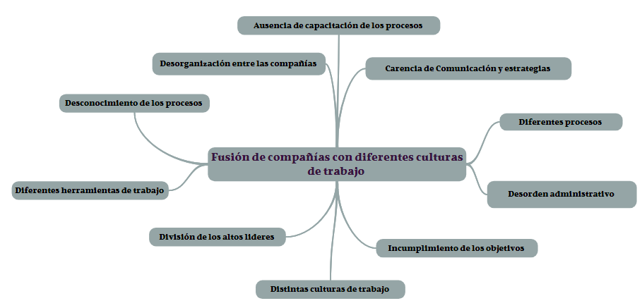Mapa mental: Fusión de compañías con diferentes culturas.