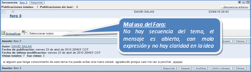 Mal uso del foro. Fuente: UCN virtual/foros