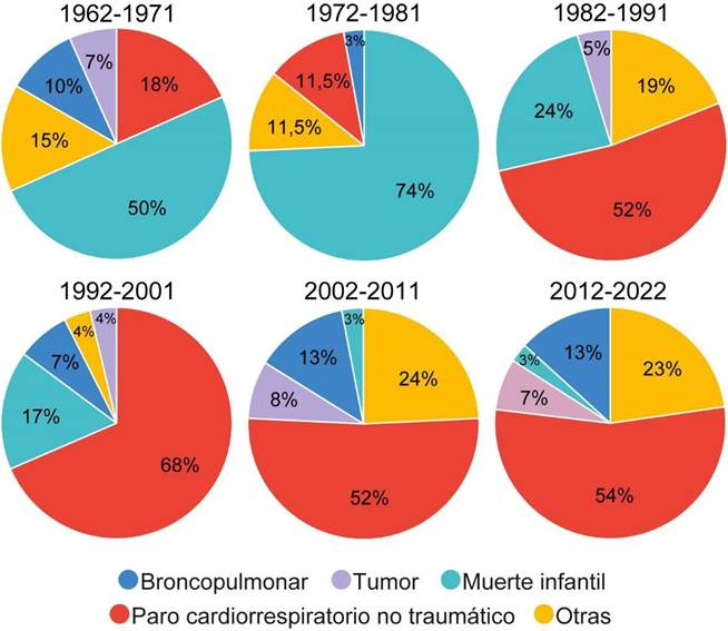 Distribución de los diferentes diagnósticos de muertes por enfermedad por
  periodo